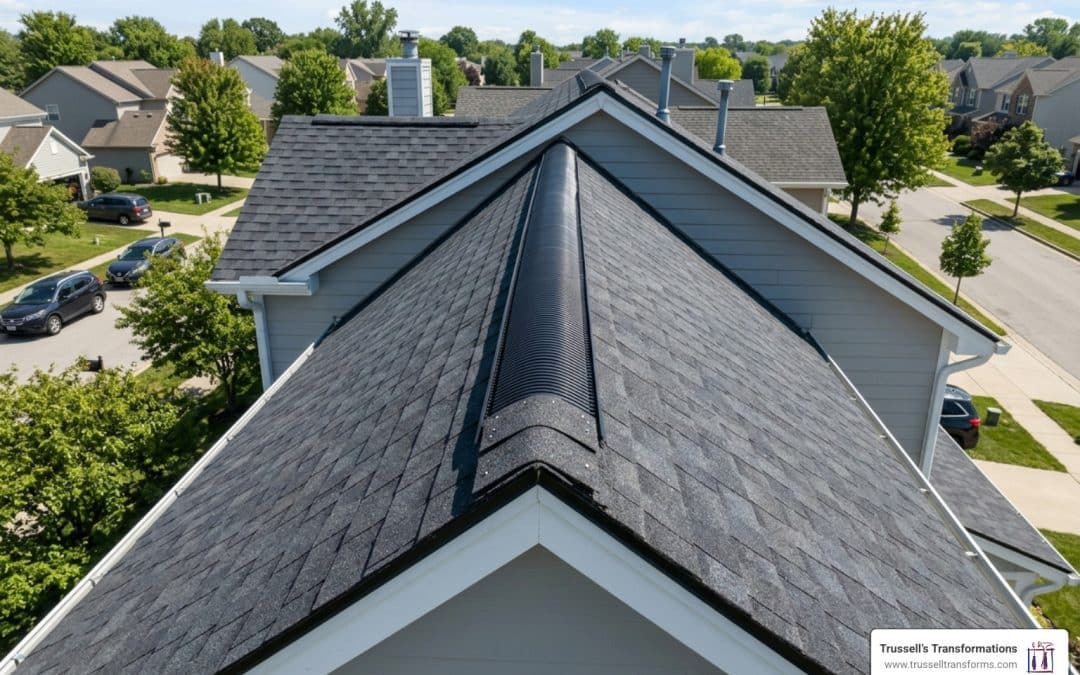 Roof ridge vent installation on a modern residential roofline - Roof ridge vent installation