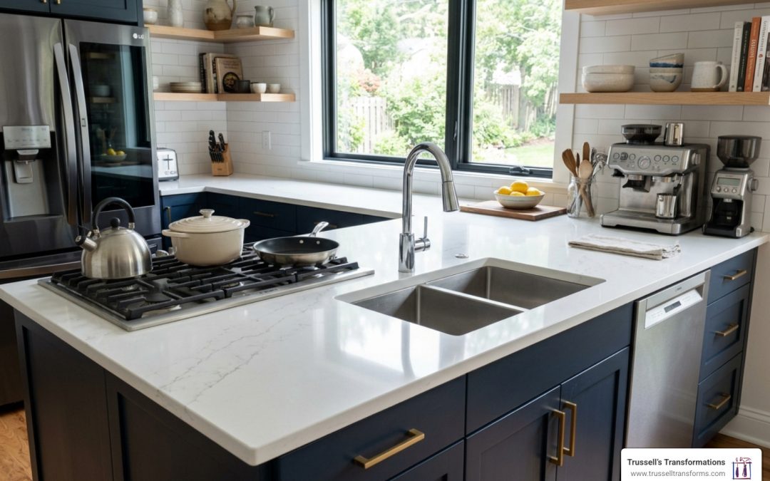 A clean and polished Caesarstone countertop surface in a modern kitchen - caesarstone quartz