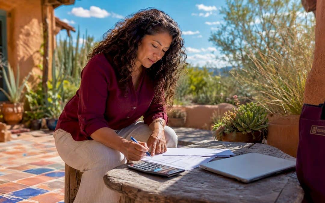 Homeowner reviewing loan documents at kitchen table