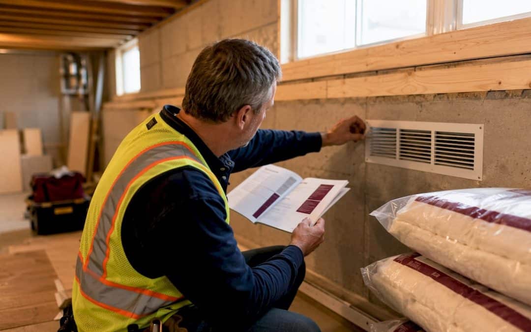 Inspector reviewing attic roof ventilation installation