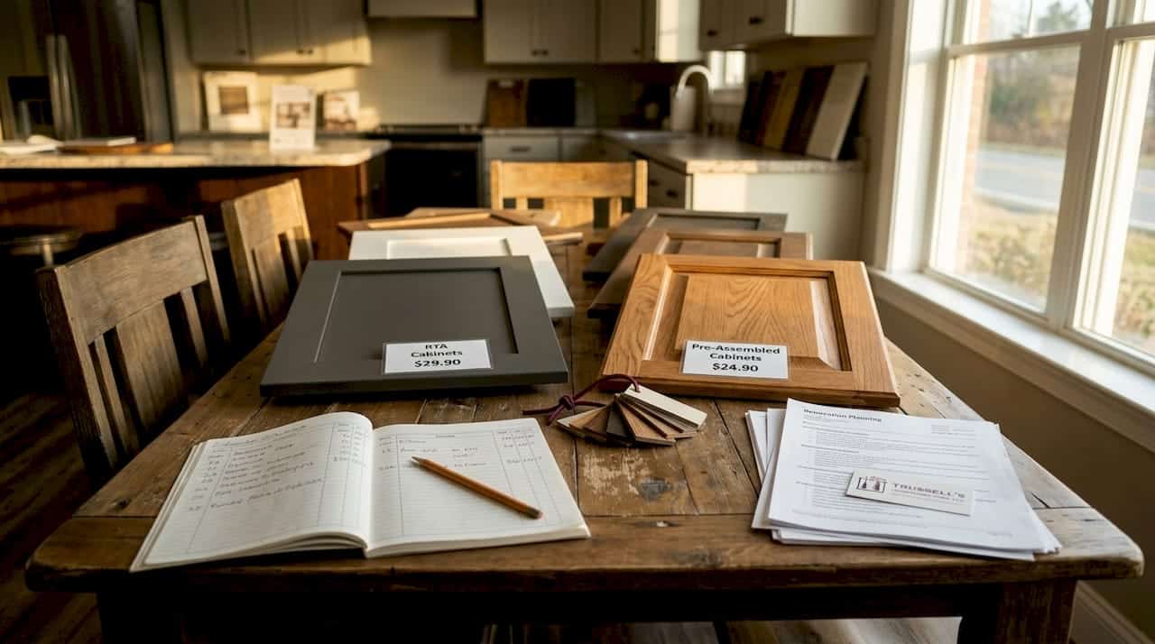 Overhead View Of Cabinet Cost Comparison Setup