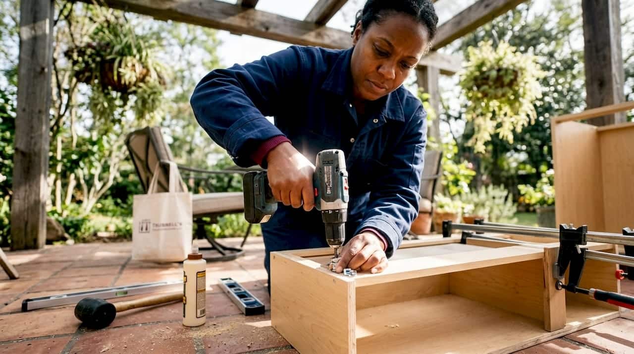 Woman Assembling Rta Cabinets With Tools