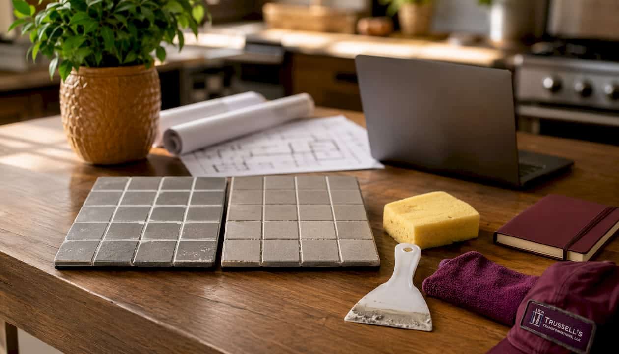 Overhead View Of Grout Cleanup Tools And Samples