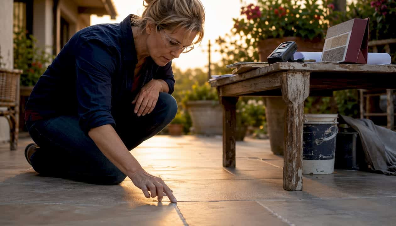 Woman Inspecting Grout Durability And Resistance