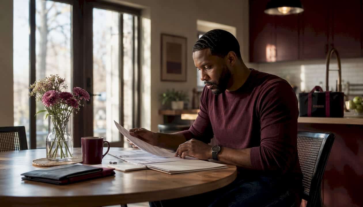 Hands Organizing Loan Documents At Desk