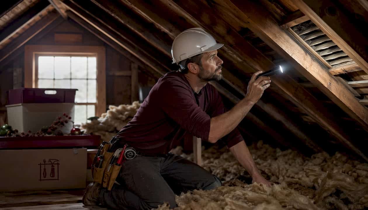 Contractor Inspecting Attic Roof Ventilation
