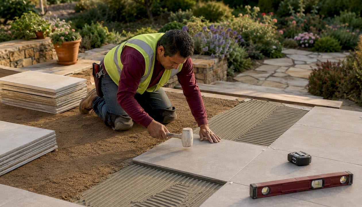 Professional Installing Porcelain Tiles Outdoors