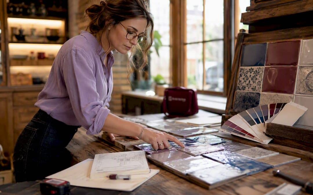 Home renovator comparing porcelain and ceramic tiles