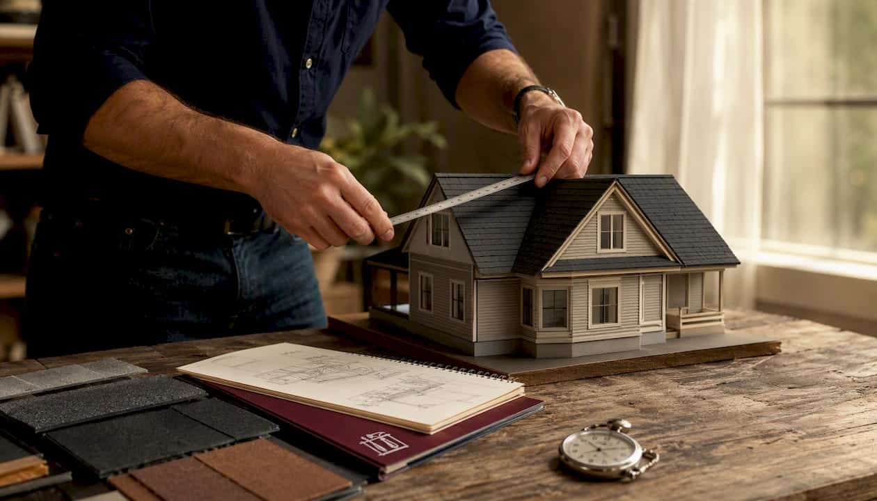 Overhead View Of Roof Measurement And Estimating Tools