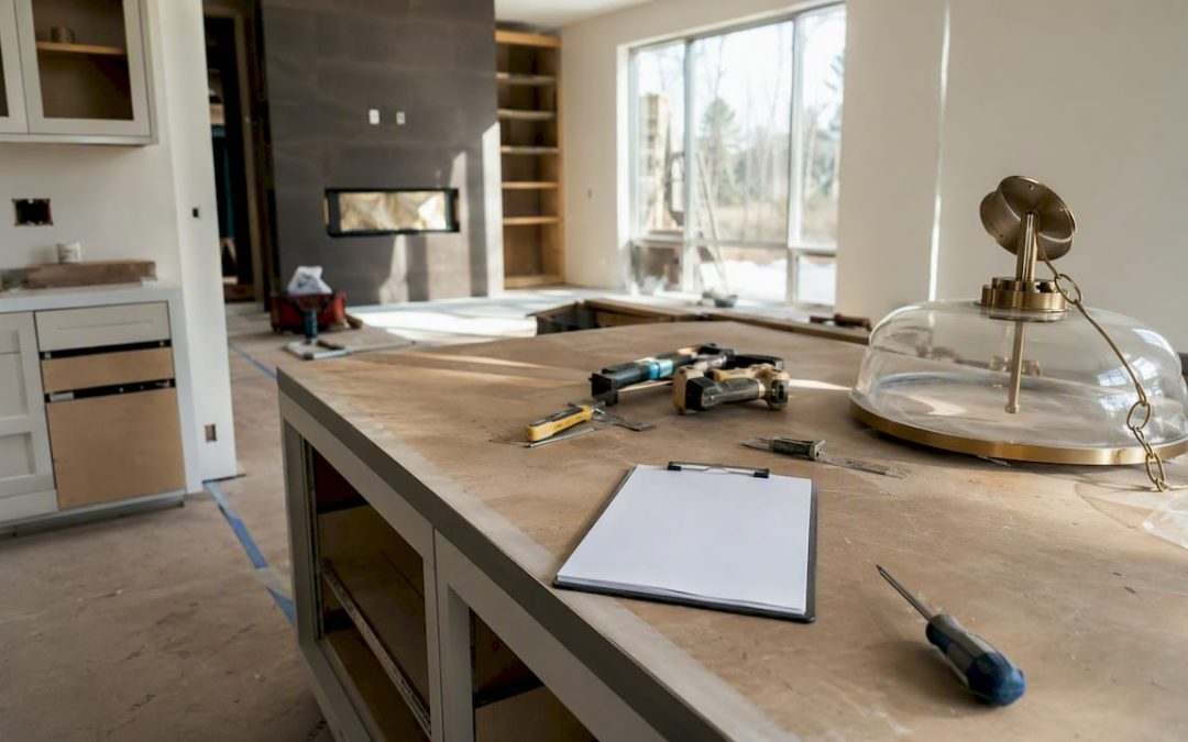 Clipboard with punch list at construction site