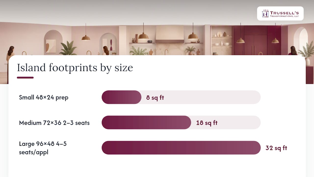 Diagram Comparing Kitchen Island Sizes And Seating Capacity