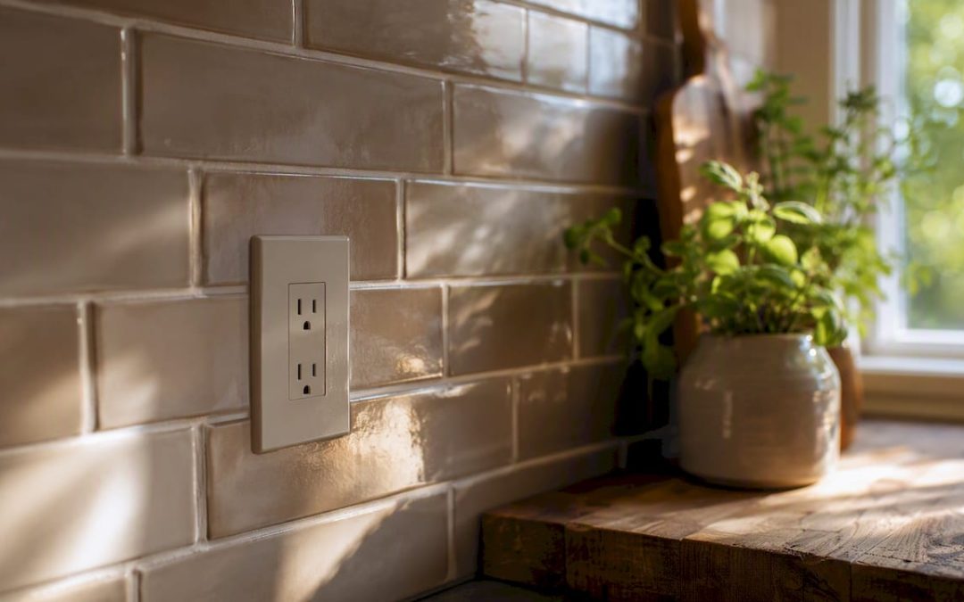 Kitchen backsplash with paintable outlet cover
