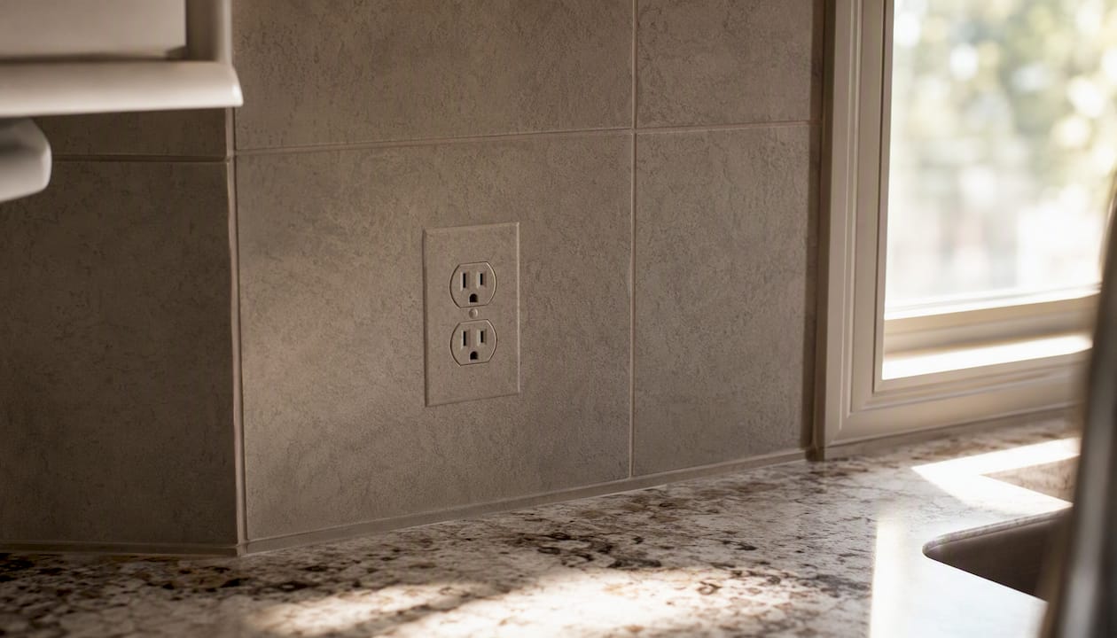Flush-Mounted Paintable Outlet Fascia On Backsplash Tile