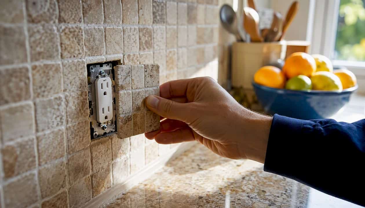 Hand Removing Tile-Matching Backsplash Cover Plate