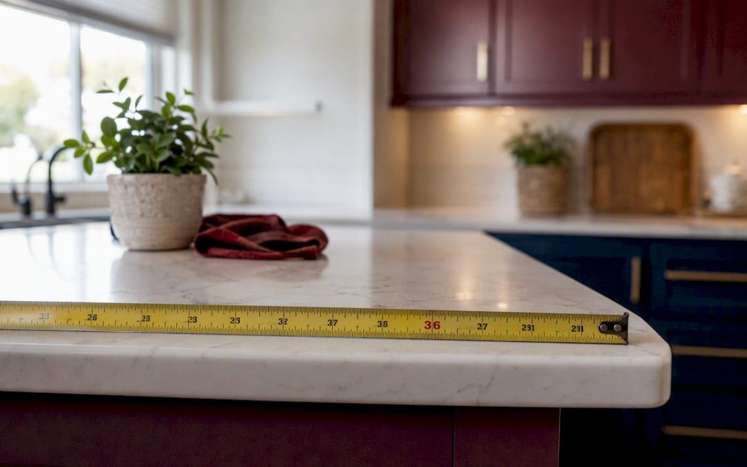 Measuring tape on kitchen countertop edge
