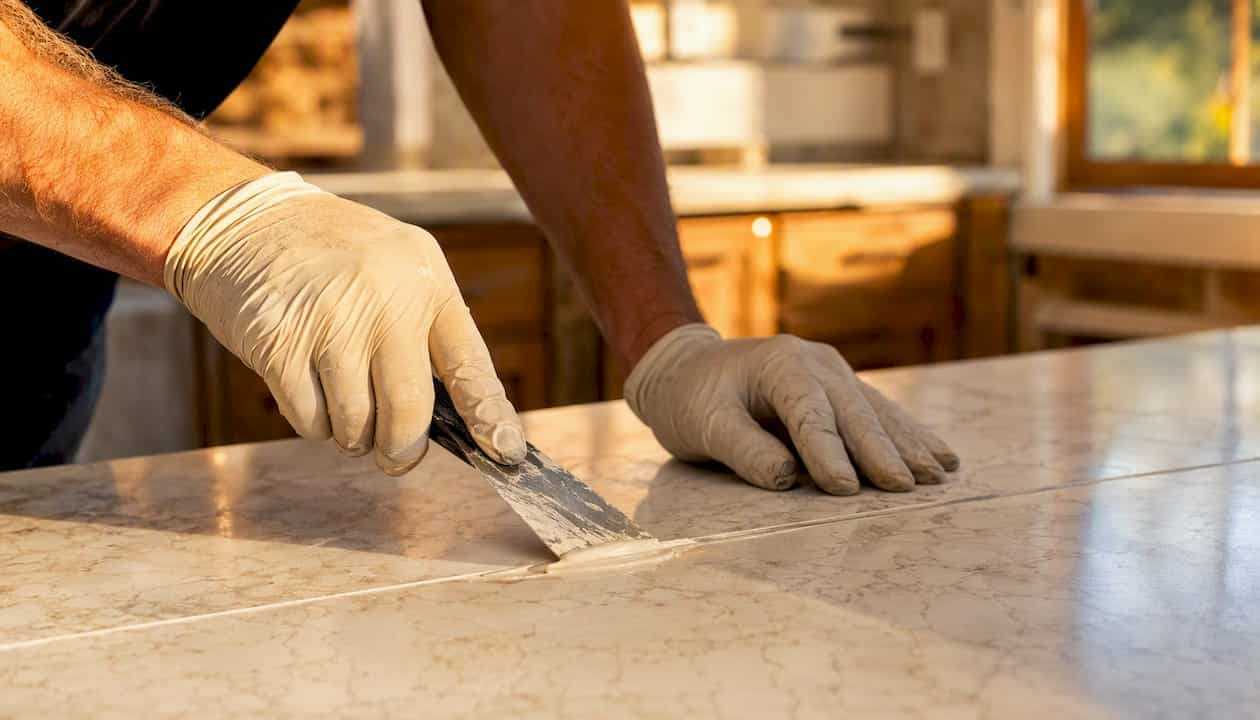 Applying Adhesive To Quartz Countertop Seam