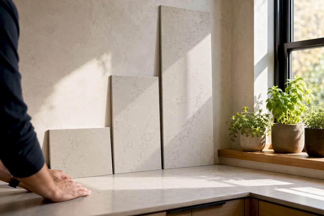 Quartz Backsplash Samples At Different Heights