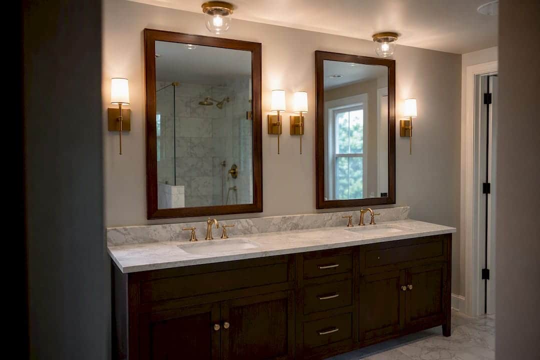Double Vanity With Balanced Sink Lighting Fixtures
