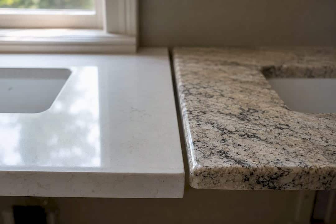 Close-Up Of Quartz And Granite Bathroom Vanity Tops