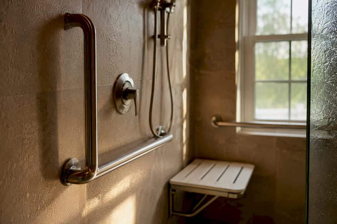 Comfort-Height Toilet And Grab Bars In Bathroom