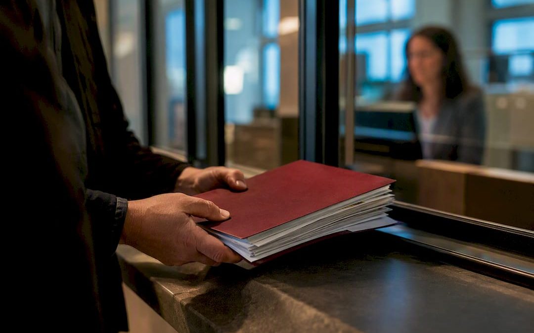 Contractor submitting bathroom permit paperwork