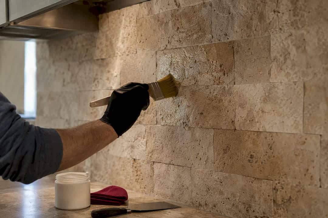 Applying Sealer To Natural Stone Backsplash