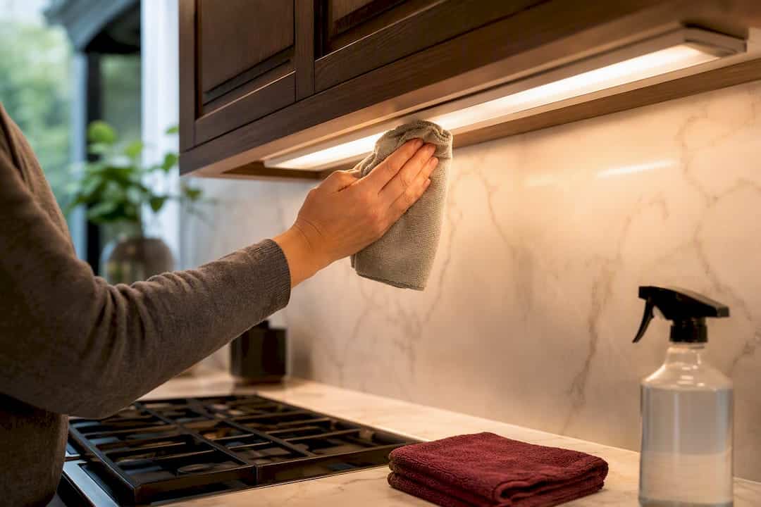 Hand Wiping An Under-Cabinet Led Diffuser