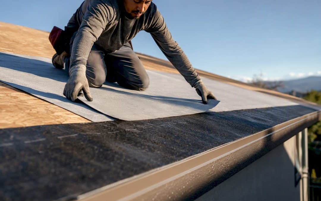 Synthetic underlayment sealed along roof eaves