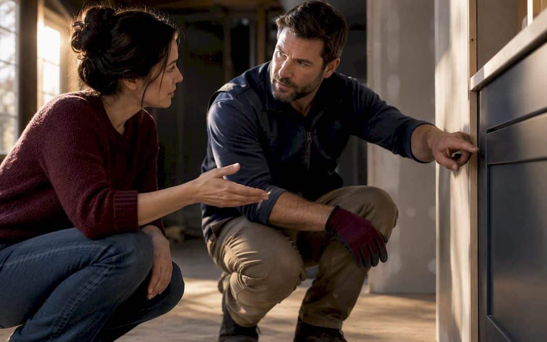 Homeowner and contractor reviewing renovation detail