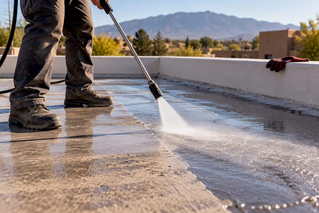 Pressure Washing Dust From Roof Before Coating