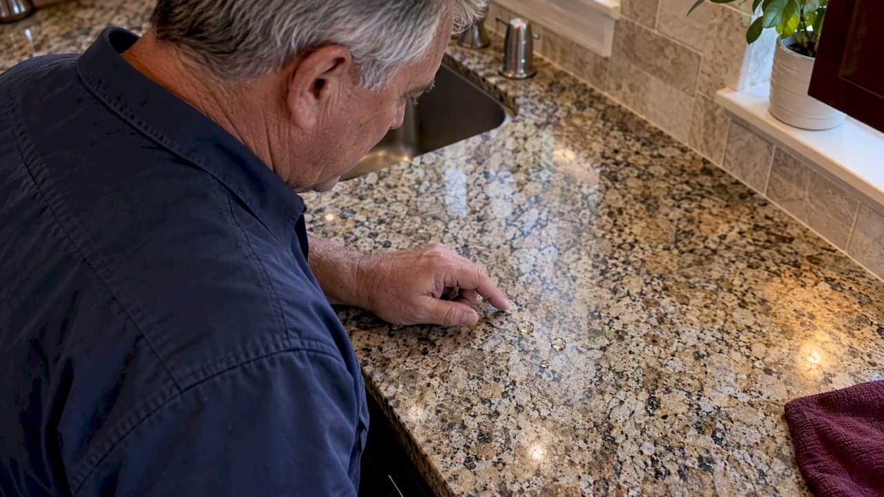 Water Droplets Testing Granite Countertop Seal