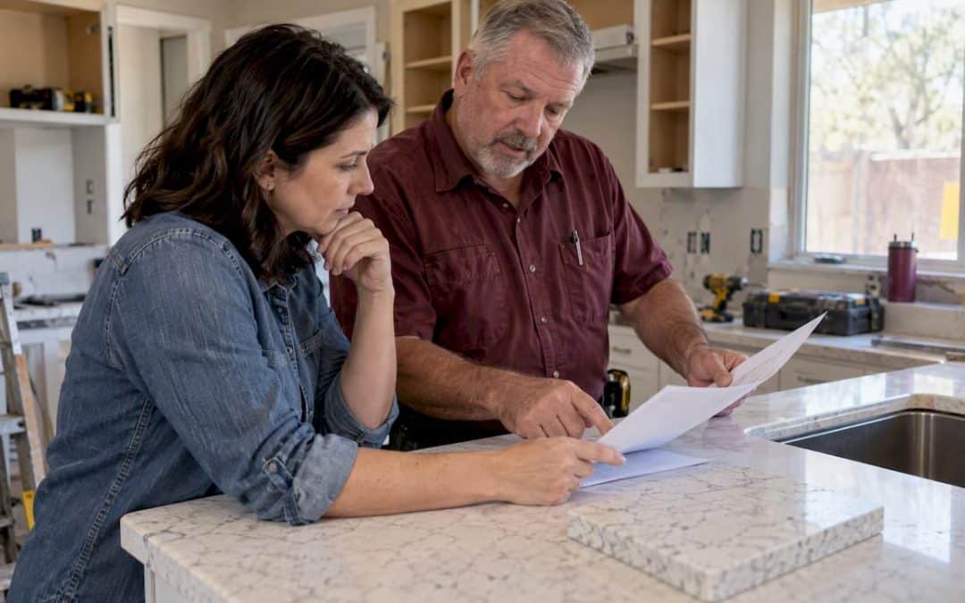 Homeowner reviewing quartz countertop quote